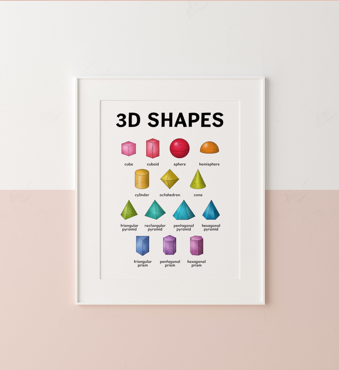 Rainbow 3D Shapes Learning Poster, Preschool Prints - Image 3