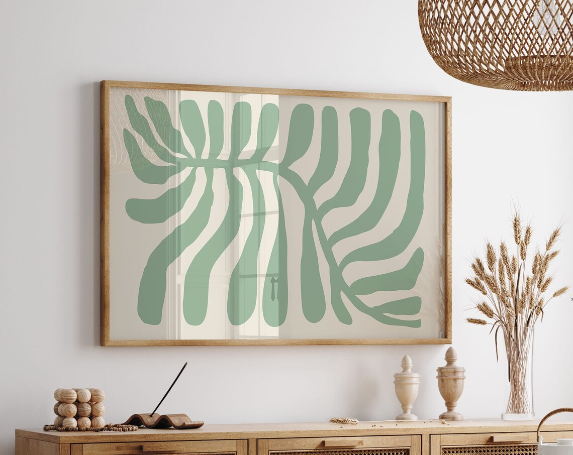 Green Minimalist Abstract Art Print, Boho Botanical