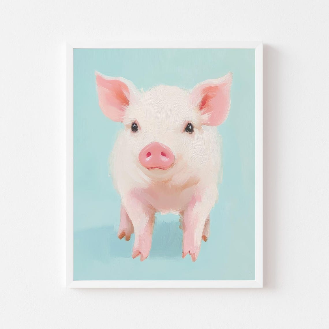 Cute Pink Piglet Portrait on a Pastel Teal Background Poster