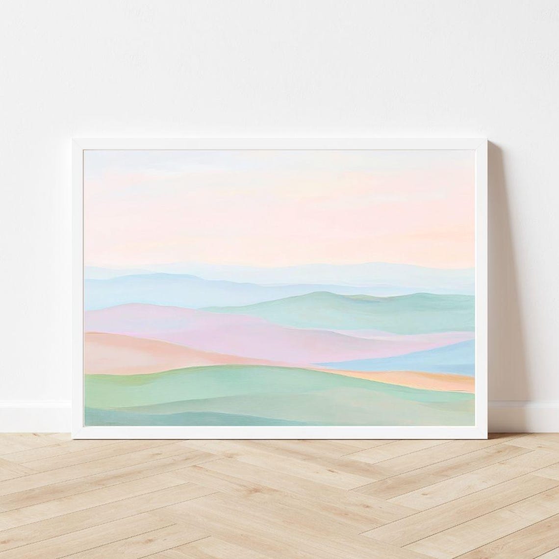 Rainbow Rolling Hills Landscape Painting Colorful Pastel Field Wall Art Print Country Scenery Girly Nature - Image 3