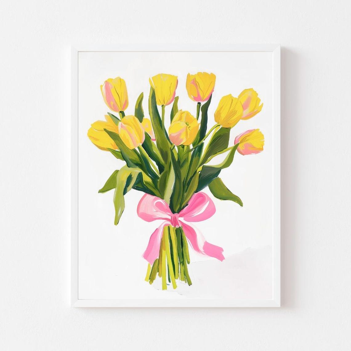 Yellow Tulip Bouquet with Pink Bow Easter Spring Floral Poster