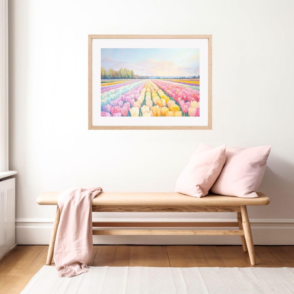 Rainbow Tulip Field Rows Pastel Spring Landscape Flower Farm Poster - Image 2