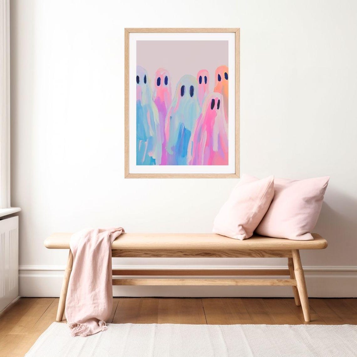 Pastel Rainbow Ghosts Cute Pink Halloween Spooky Nursery Art Poster - Image 2