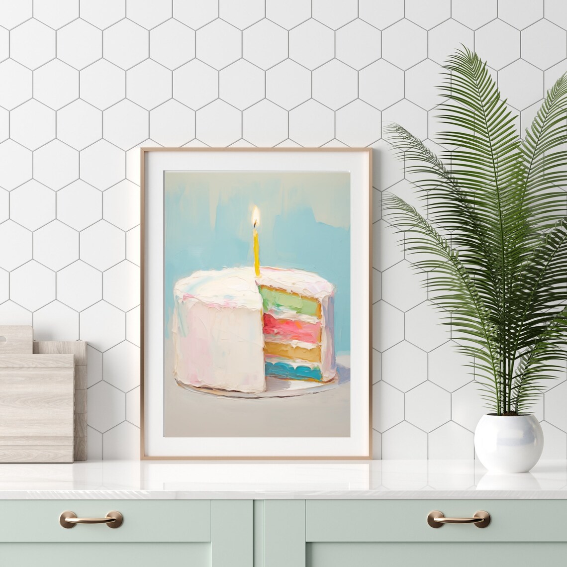 Birthday Cake Painting, Rainbow Dessert Art Print - Image 2
