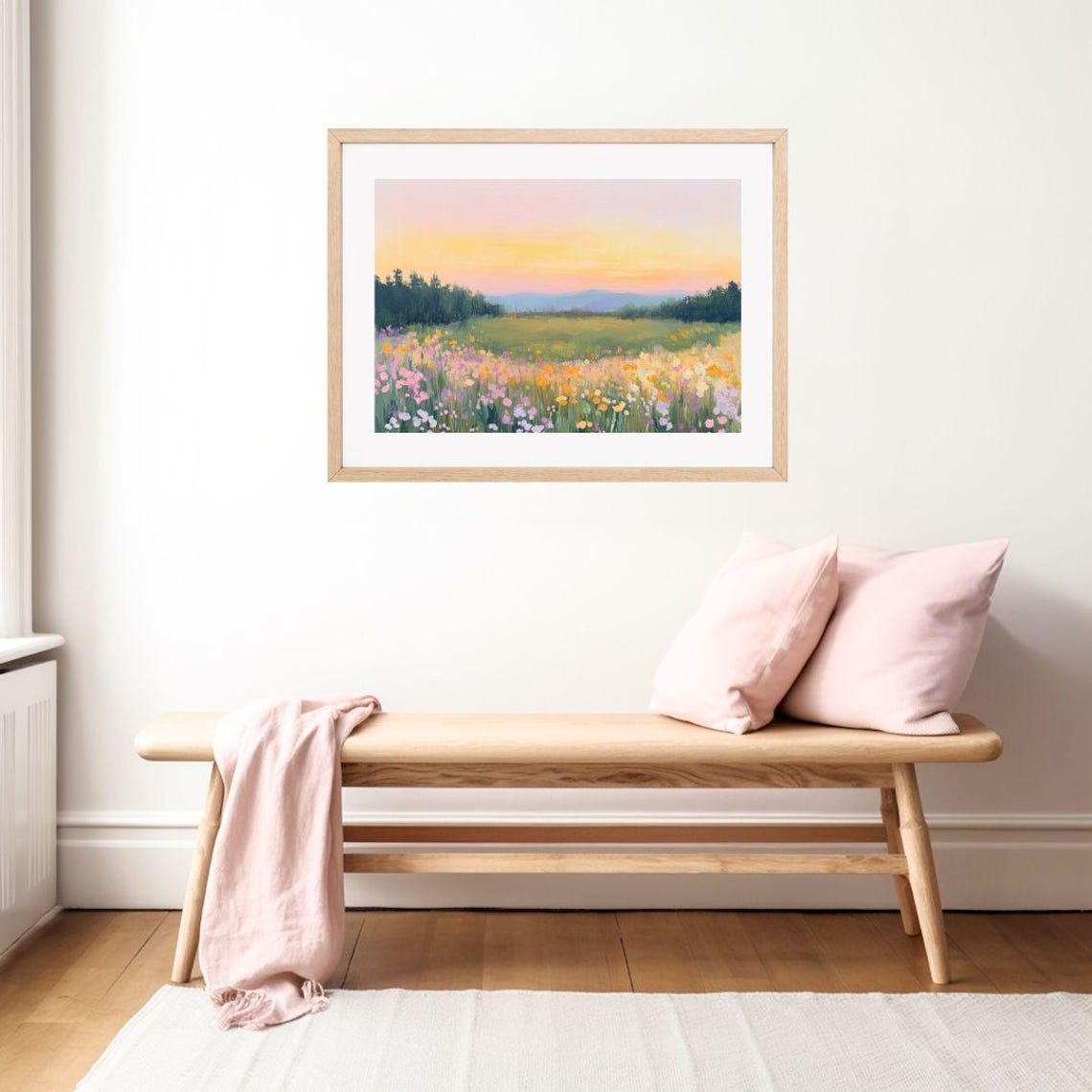 Golden Hour Wildflower Meadow With Sunset Mountain Sky Poster - Image 2
