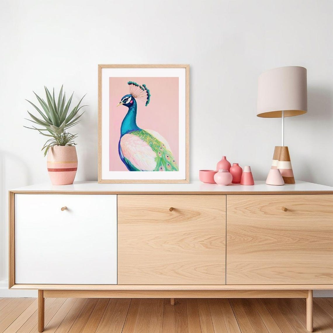 Peacock Portrait Blush Pink Background Maximalist Bird Poster - Image 2