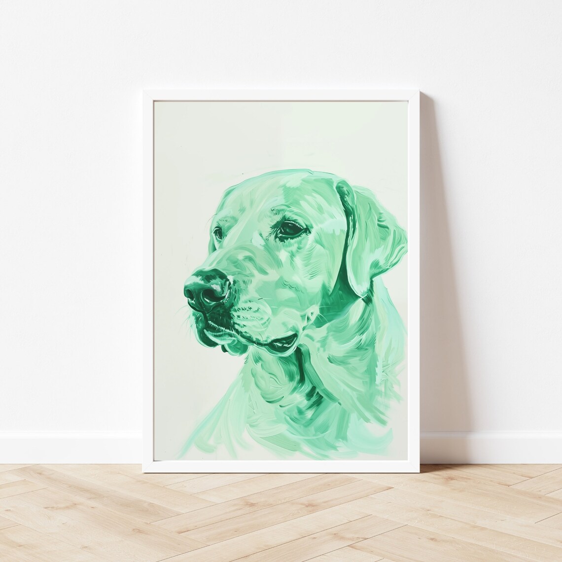 Green Monochrome Labrador Portrait Painting Modern Pet Dog Poster - Image 3