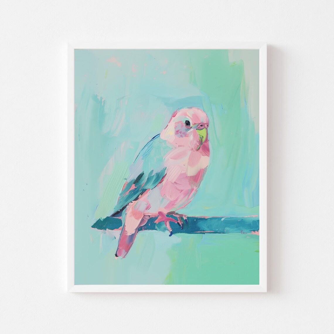 Pink Budgie Bird, Pastel Impressionist Art Print