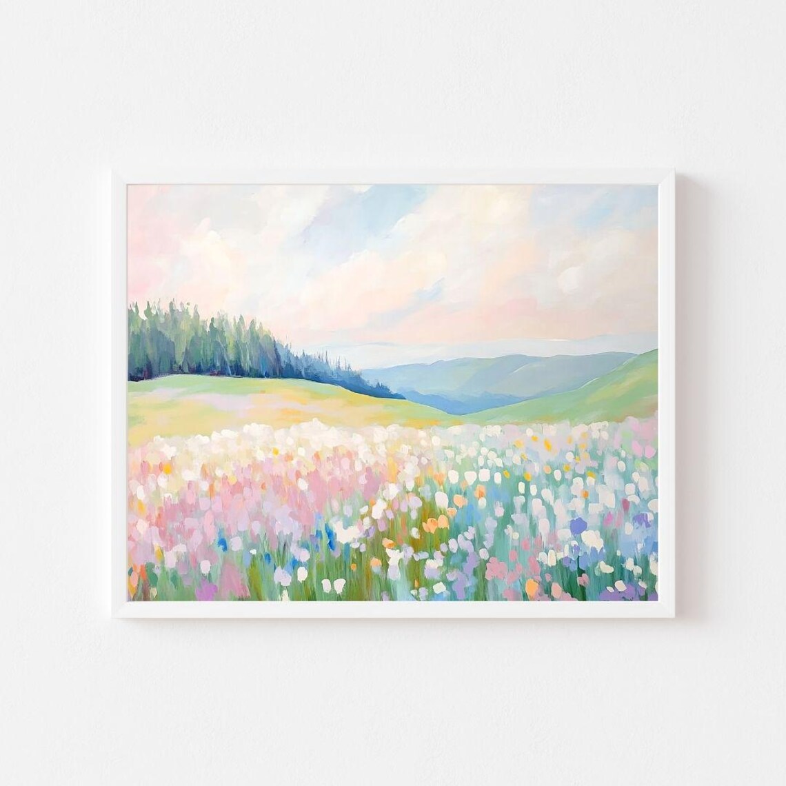 Colorful Wildflower Meadow Landscape Spring Pastel Painting Poster