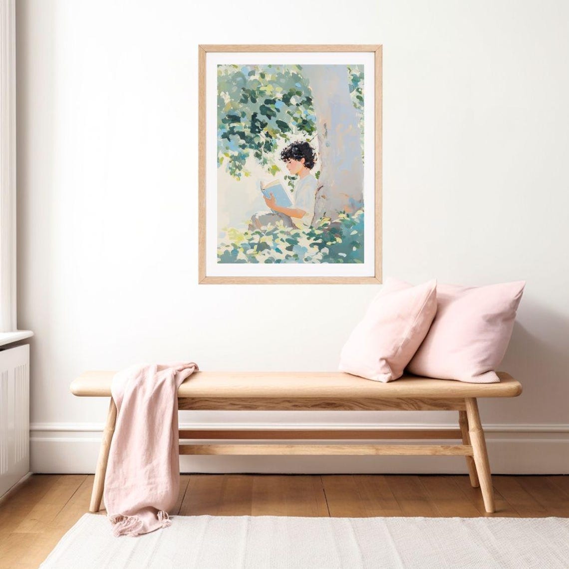 Young Boy Reading A Book Under A Shady Tree In A Sunny Garden Poster - Image 2