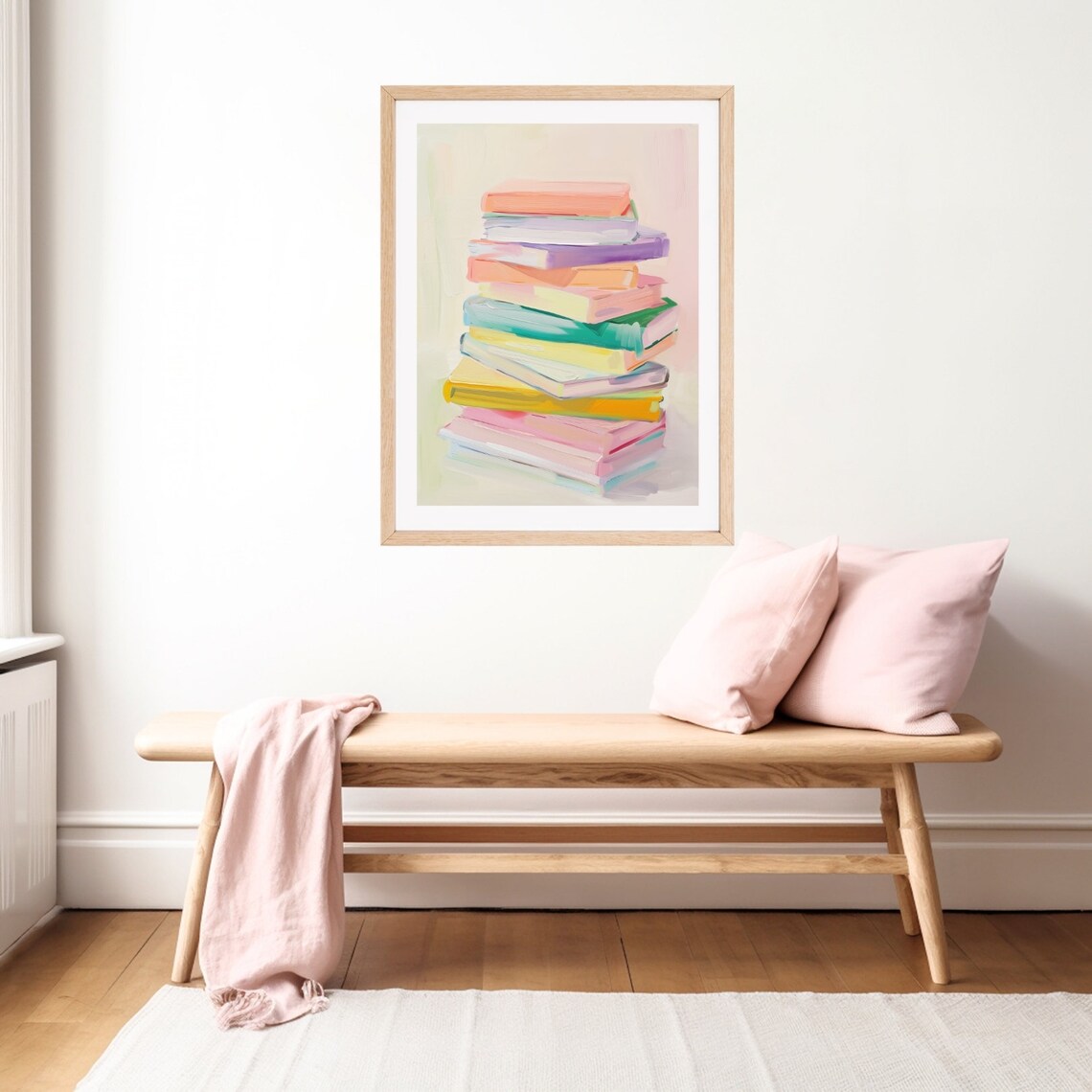 Pastel Book Stack Rainbow Reading Nook Art Print - Image 3