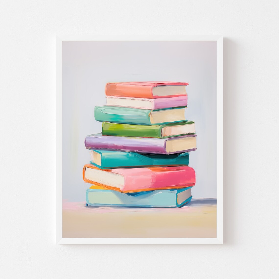 Pastel Book Stack Painting, Classroom Library Art Print