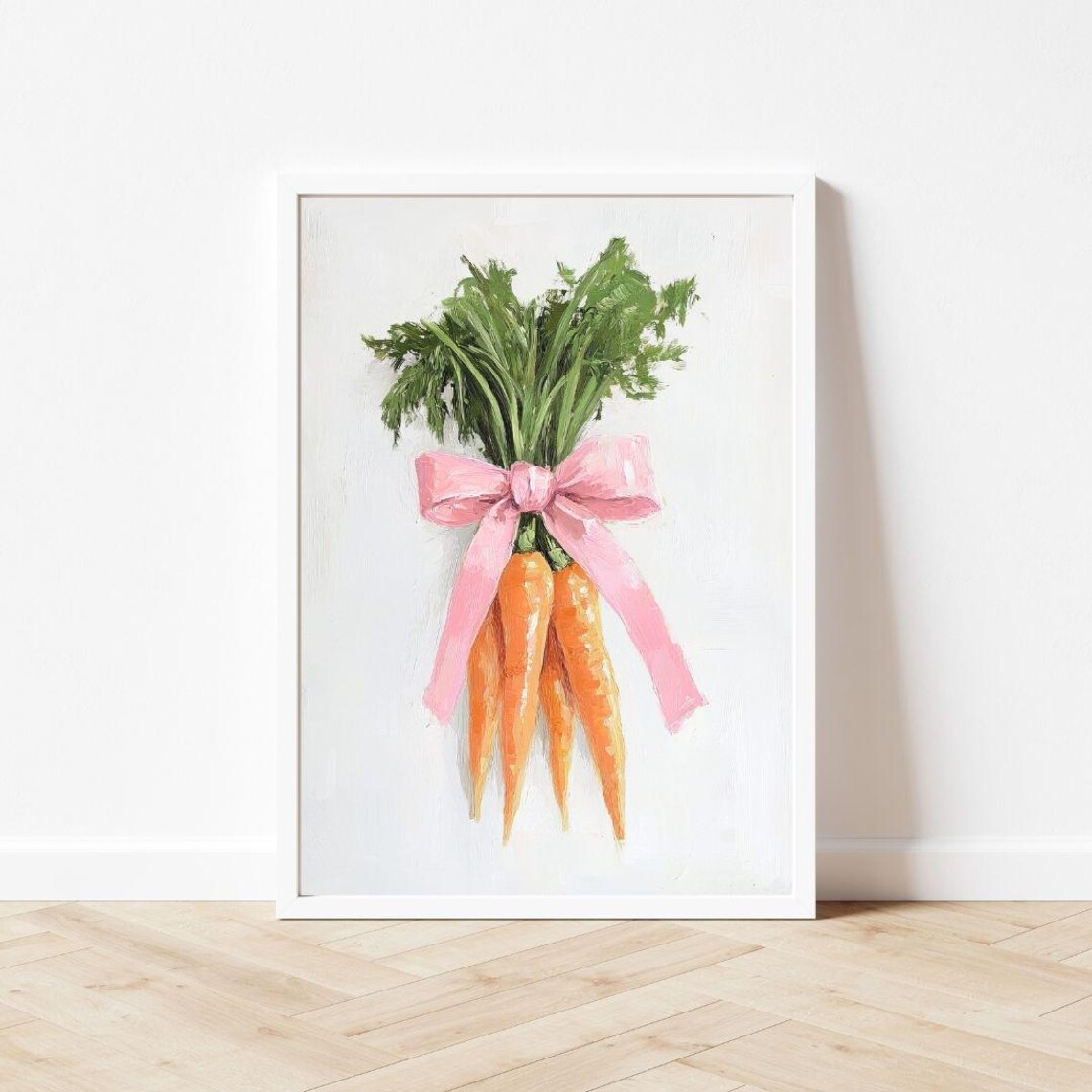 Carrots With A Pink Bow Painting Easter Kitchen Wall Art Print Spring Dining Room Pastel Vegetable Decor - Image 3