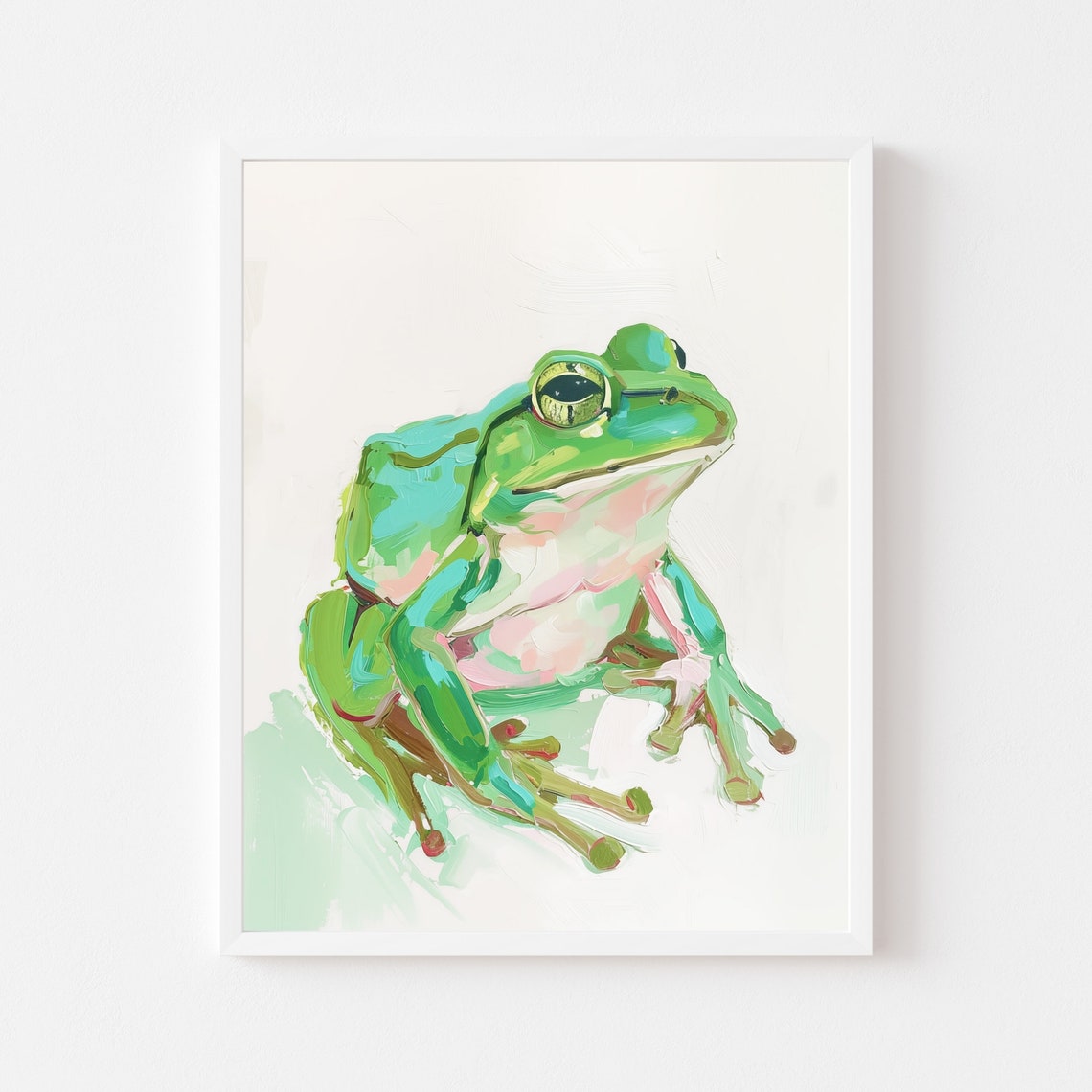 Cheerful Bright Green Frog Watercolor Nursery Animal Cozy Poster