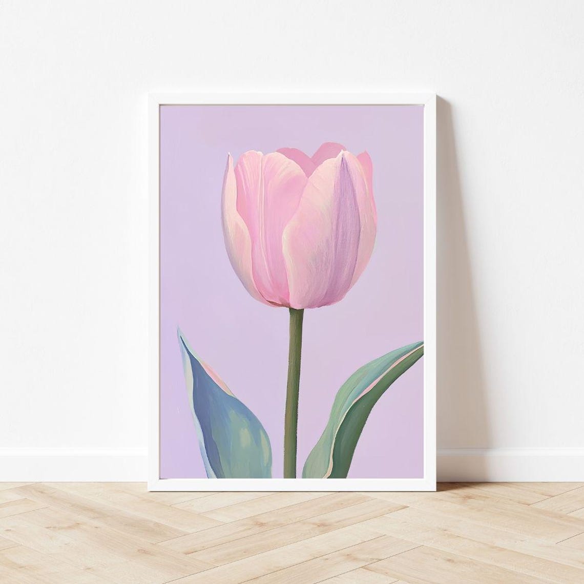 Single Pink Tulip on Lavender Minimalist Spring Floral Poster - Image 3