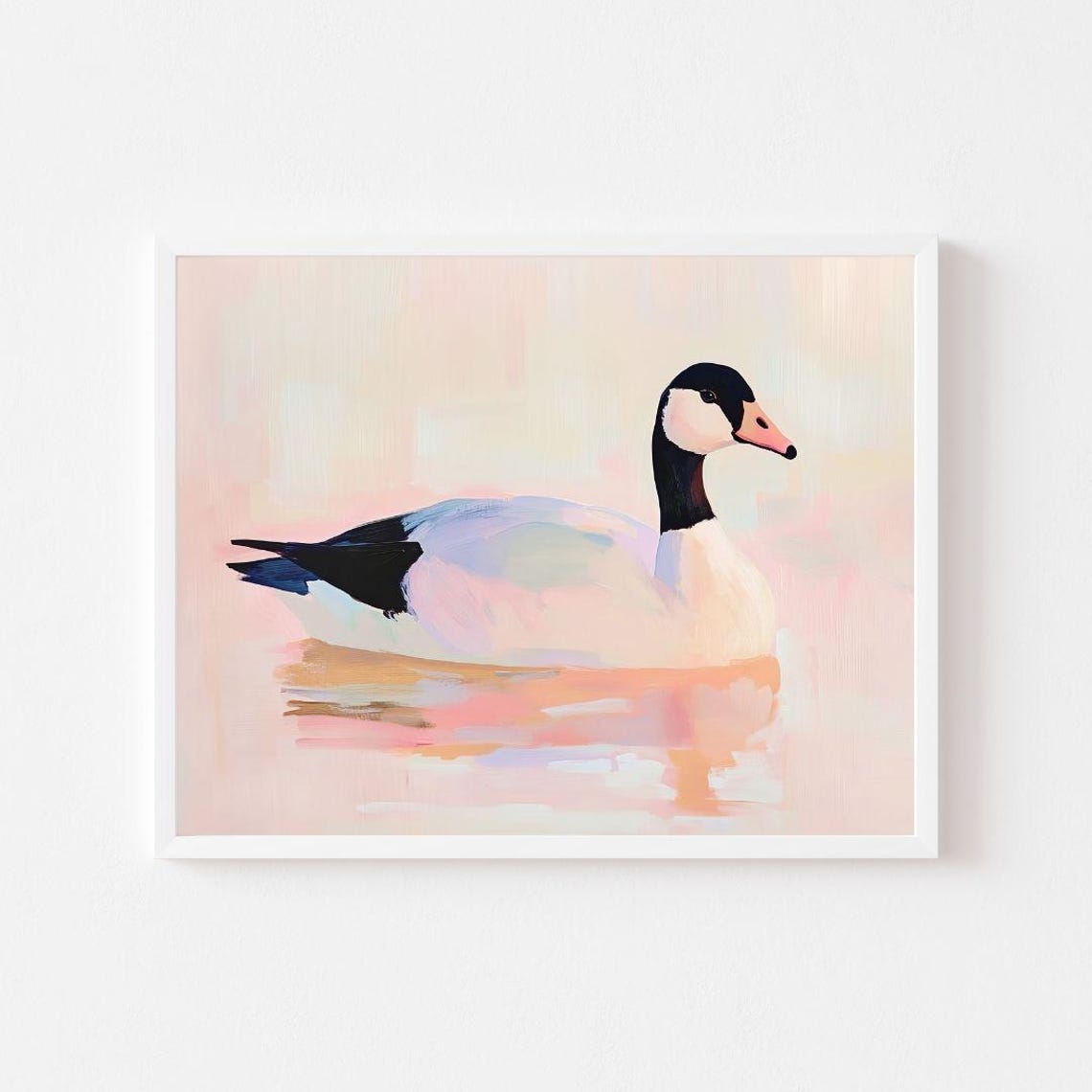 Canada Goose Swimming on Soft Pastel Pink Water Painting Poster