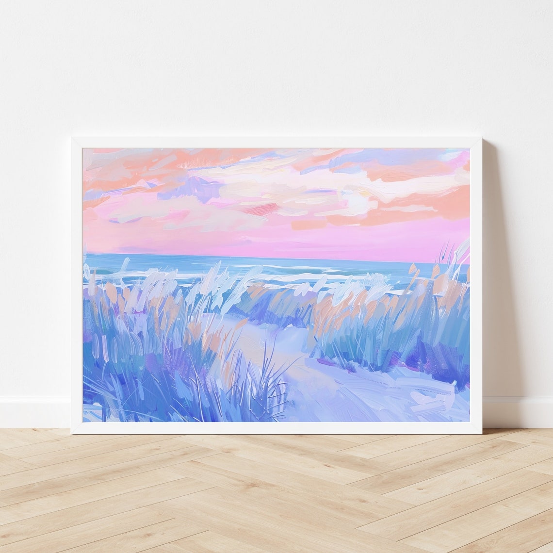 Beach Path Through Blue Dune Grass At Sunset Painting Poster - Image 3
