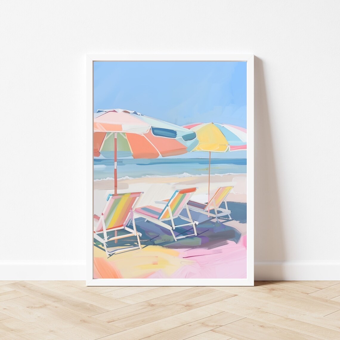 Rainbow Beach Umbrella, Retro Coastal Art Print - Image 3
