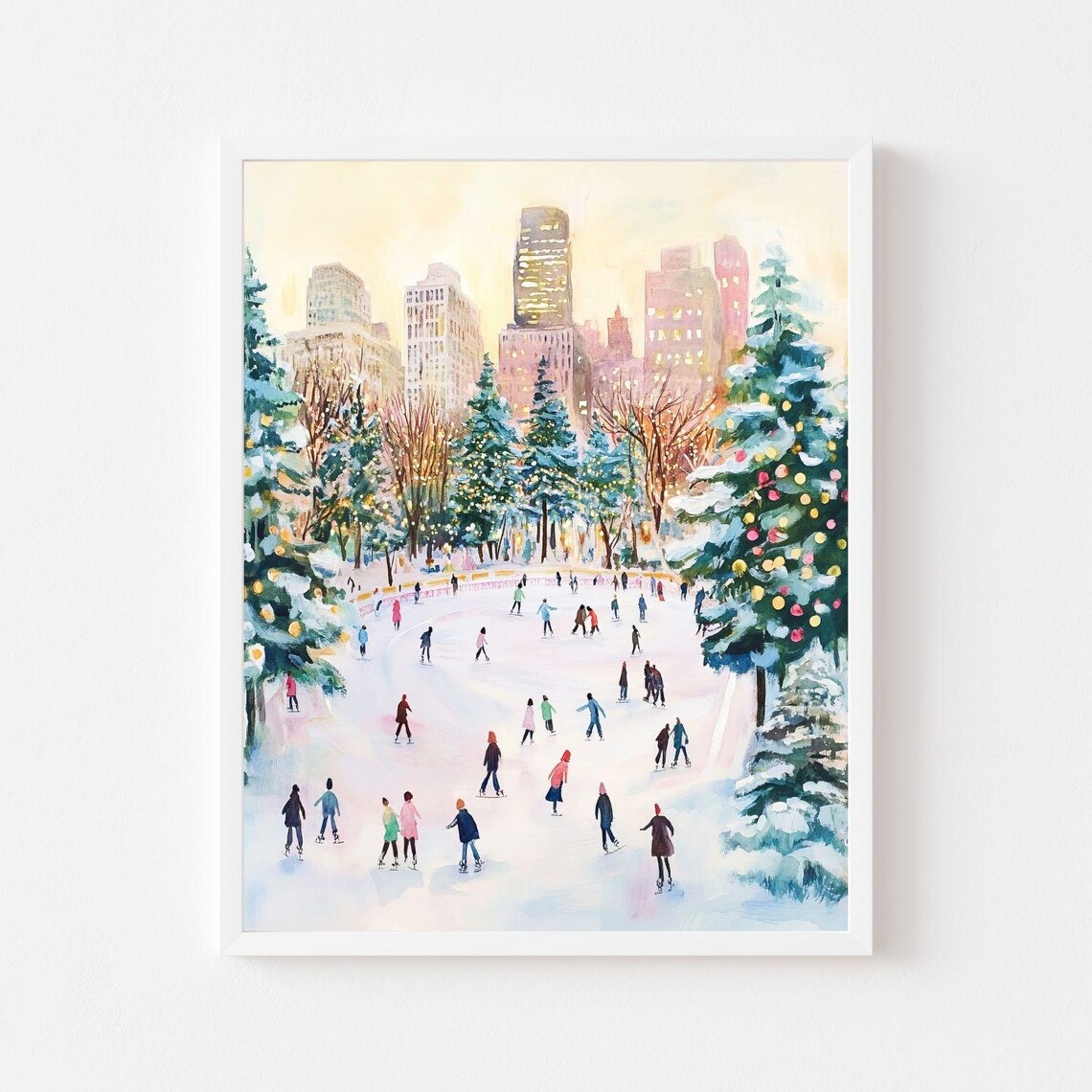Christmas in the City, NYC Ice Skating Art Print