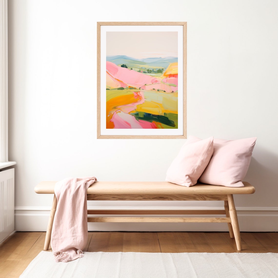 Pink Orange Abstract Rolling Hills Warm Modern Landscape Poster - Image 3