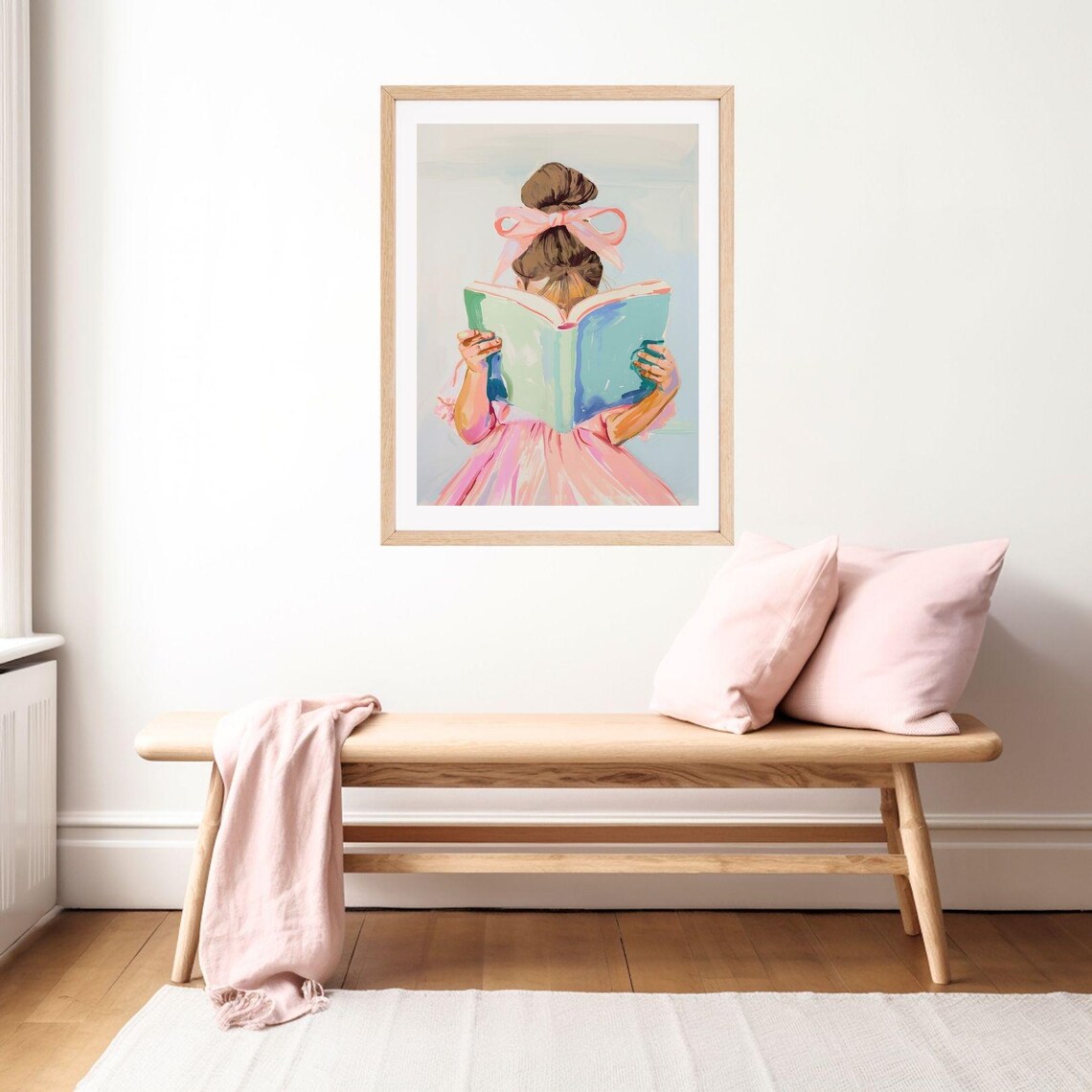 Little Brunette Girl Reading, Pastel Book Nook Print - Image 2
