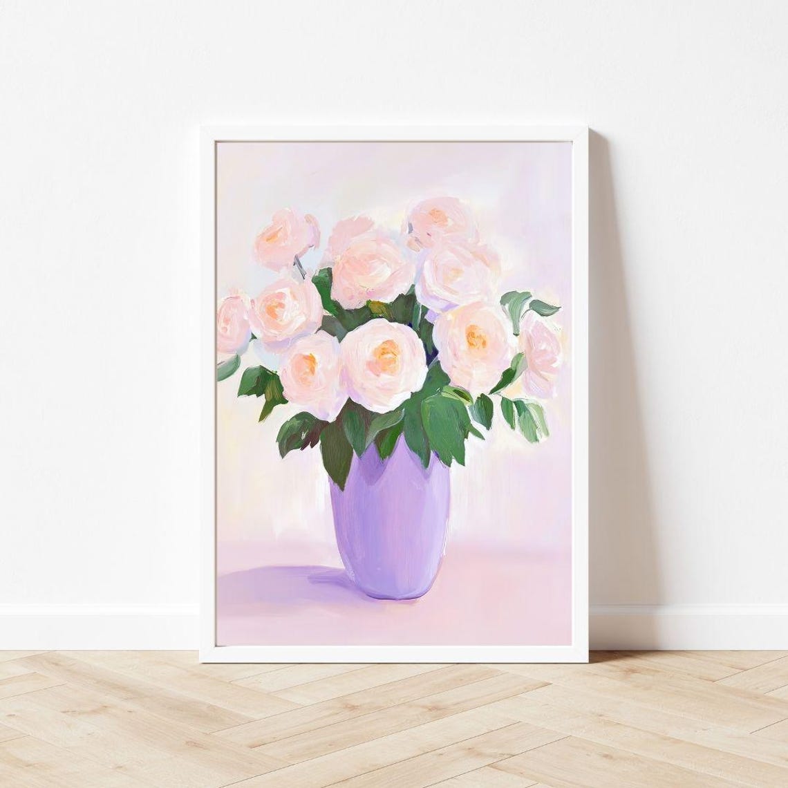 Blush Pink Roses In A Soft Lavender Purple Vase Floral Poster - Image 3