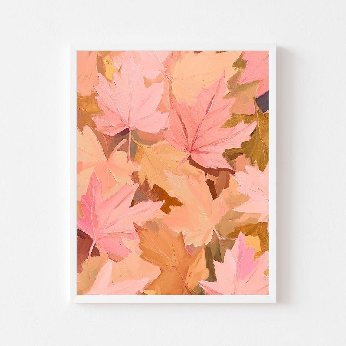 Pink Maple Leaves Close-Up Pattern Pastel Autumn Decor Poster