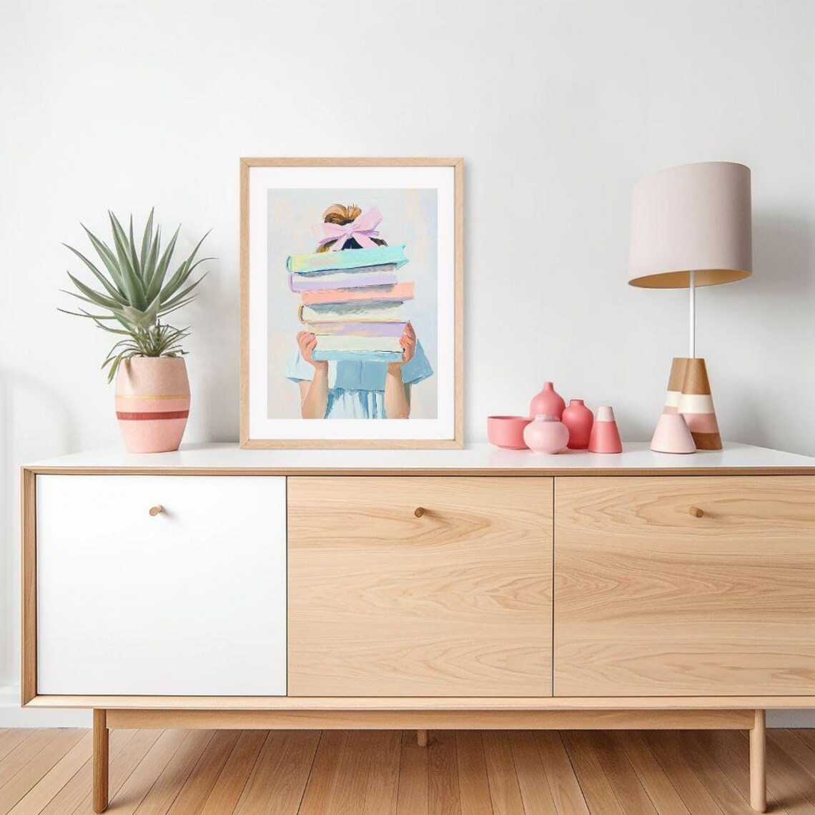 Little Girl Holding Books, Pastel Watercolor Art Print - Image 2