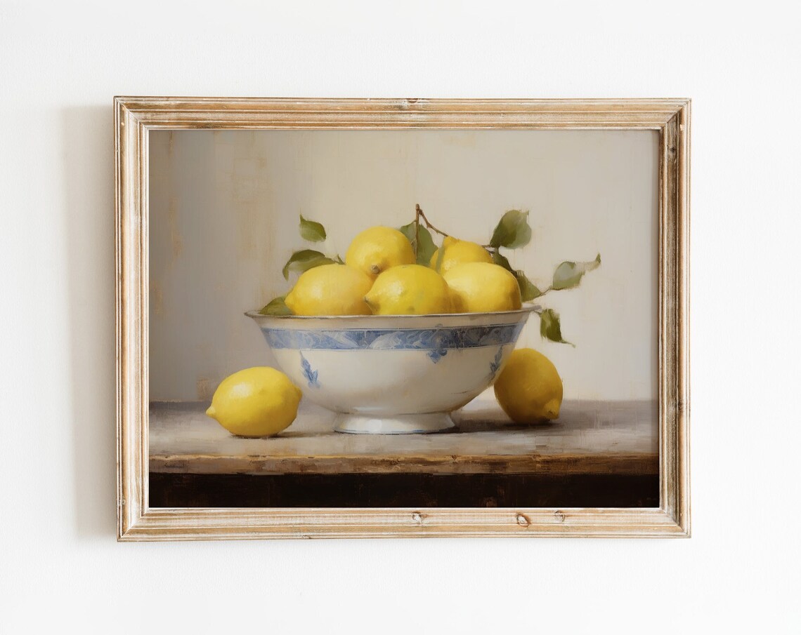 Vintage Lemon Still Life, French Country Art Print