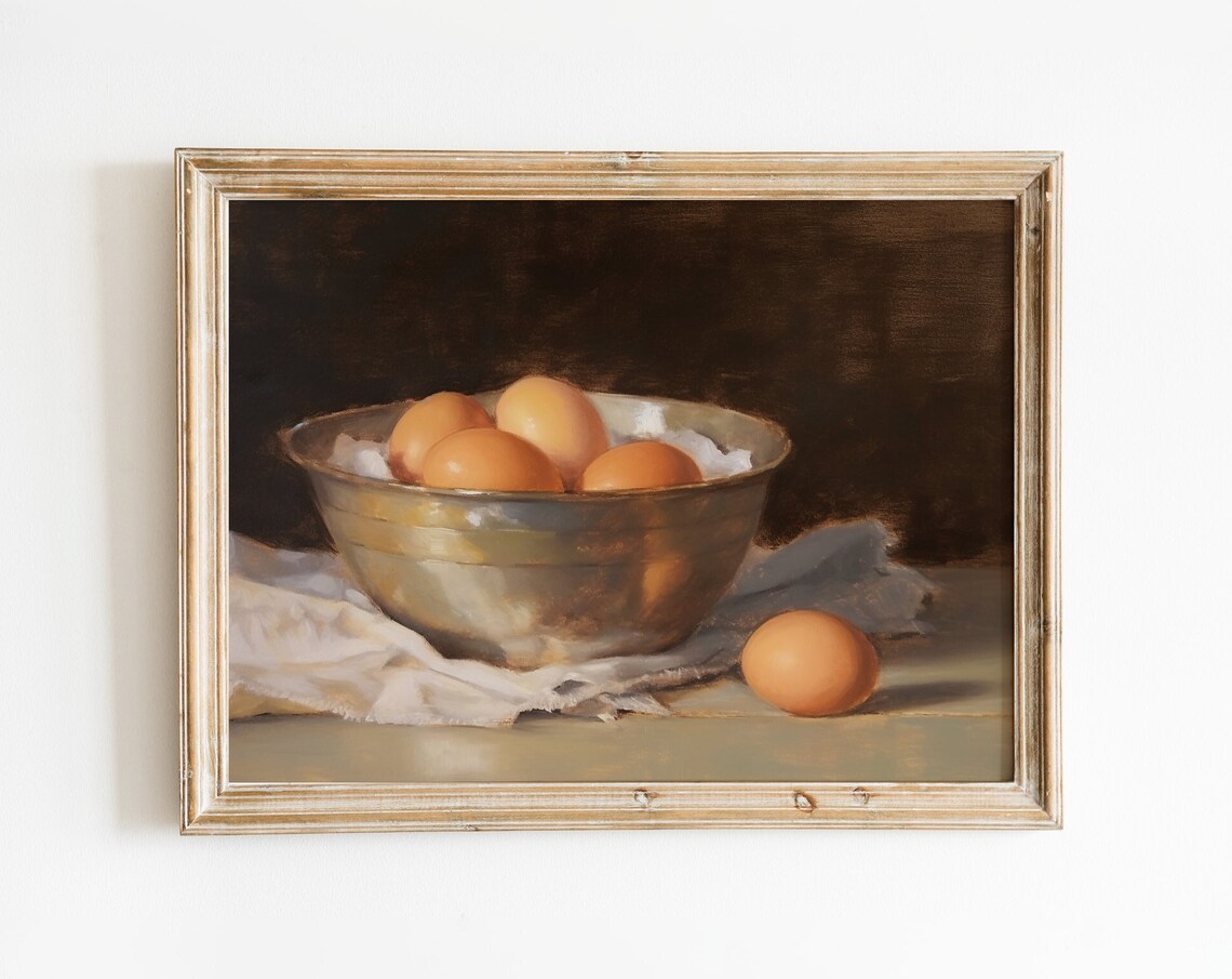 Brown Eggs In Metal Bowl Vintage Dark Kitchen Still Life Poster