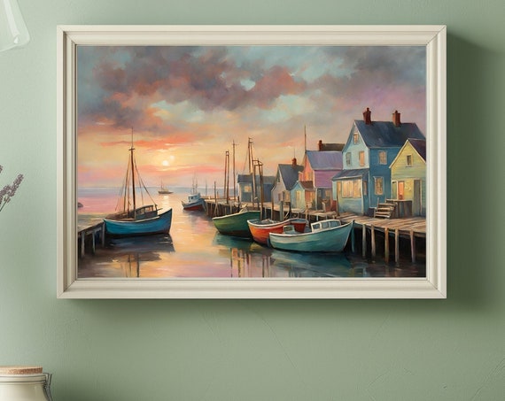 Lake Boat Landscape Countryside Lake Vintage Moody Wall Art Dark Wall Decor Bedroom Artwork Vintage Art For Living Room Decor