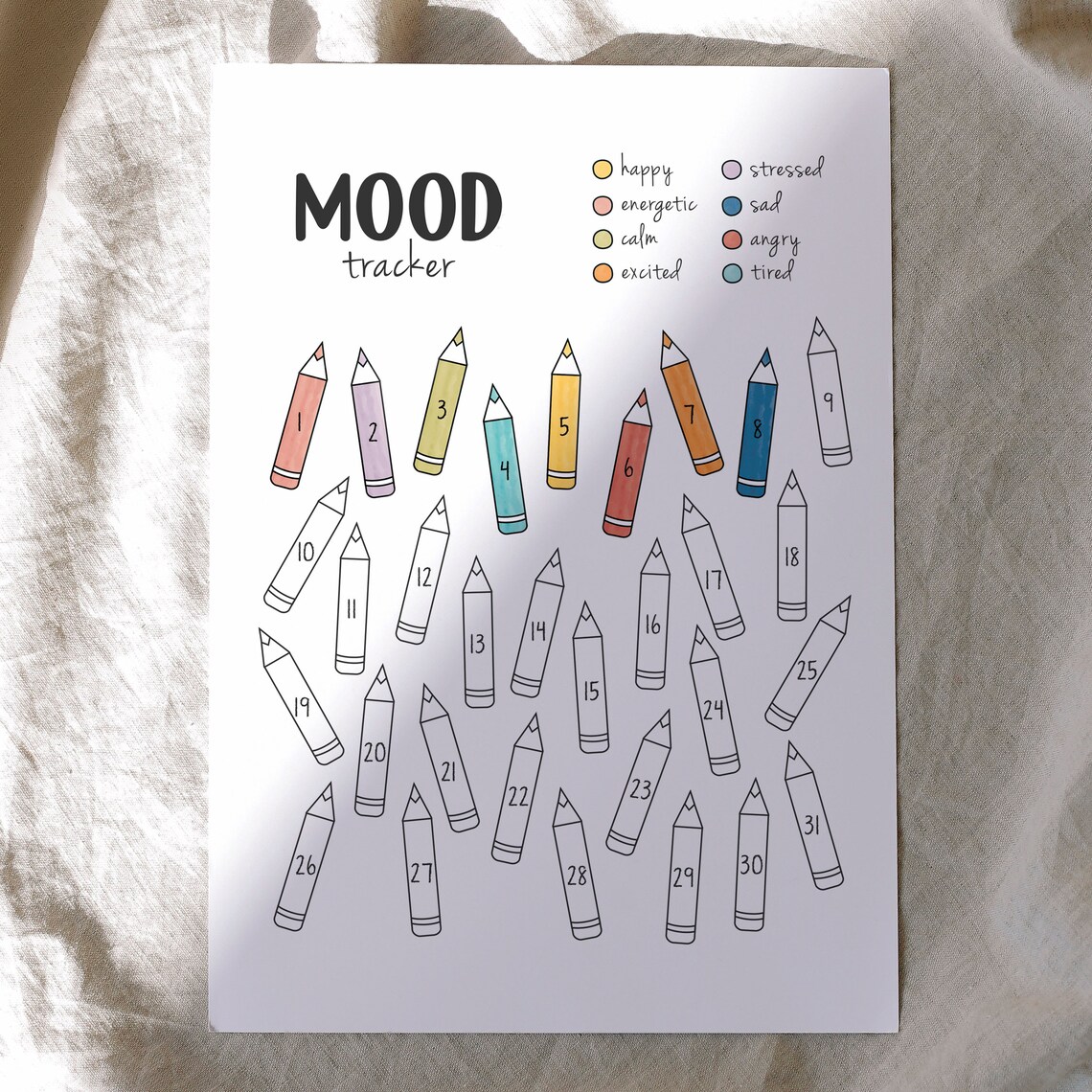Mood Tracker Feelings Chart, Daily Journal Page
