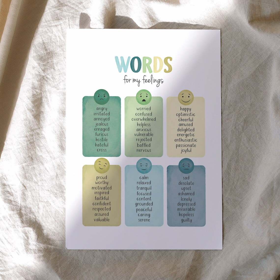 Words For My Feelings Poster Emotions Vocabulary Chart Kids Learning - Image 2