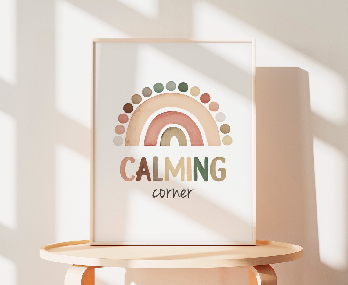Calming Corner Neutral Earth Tone Rainbow Watercolor Classroom Poster - Image 6
