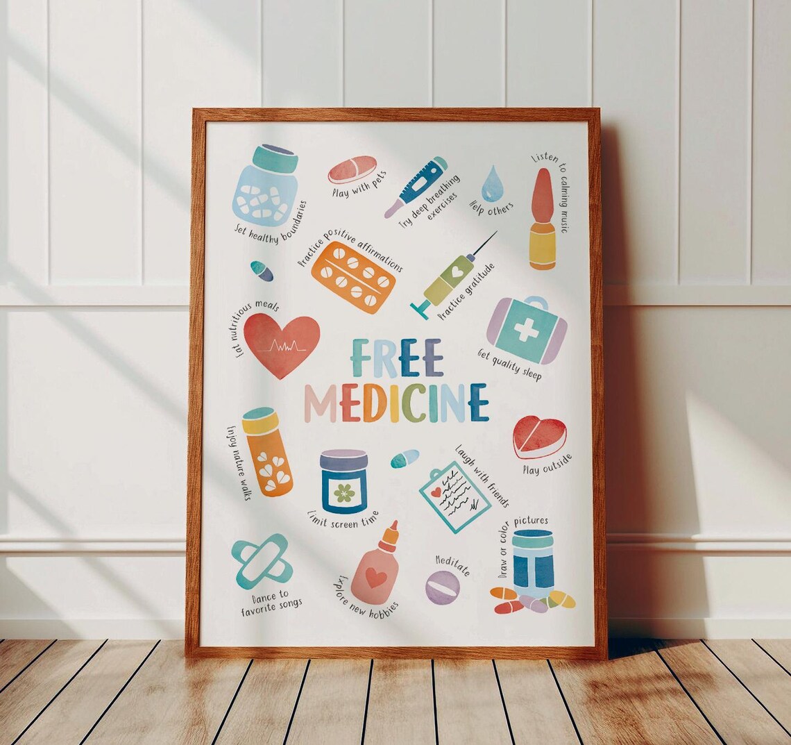 Free Medicine Wellness Habits Self Care Watercolor Therapy Poster - Image 2