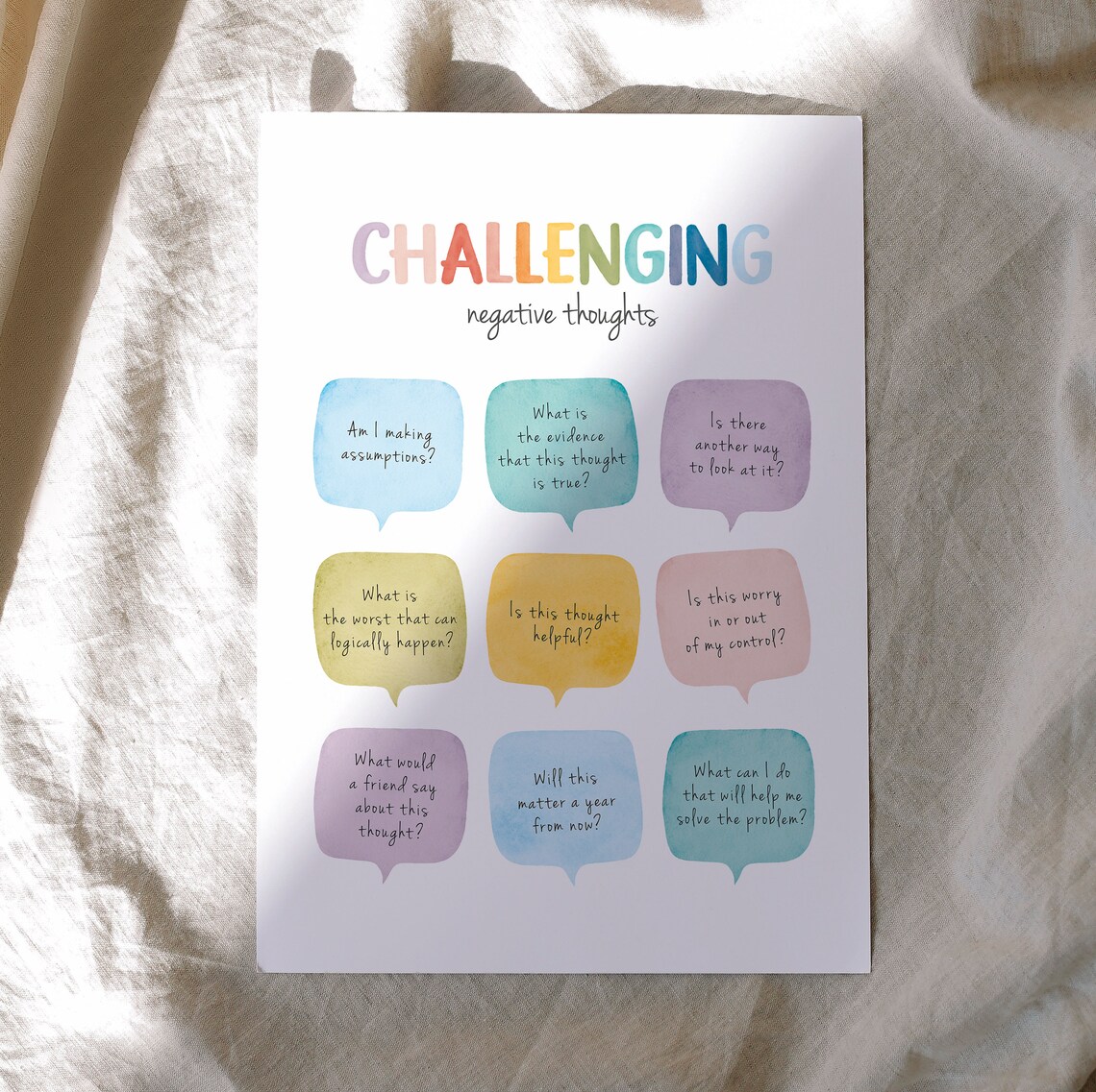 Challenging Negative Thoughts Art Print, CBT Therapy - Image 3