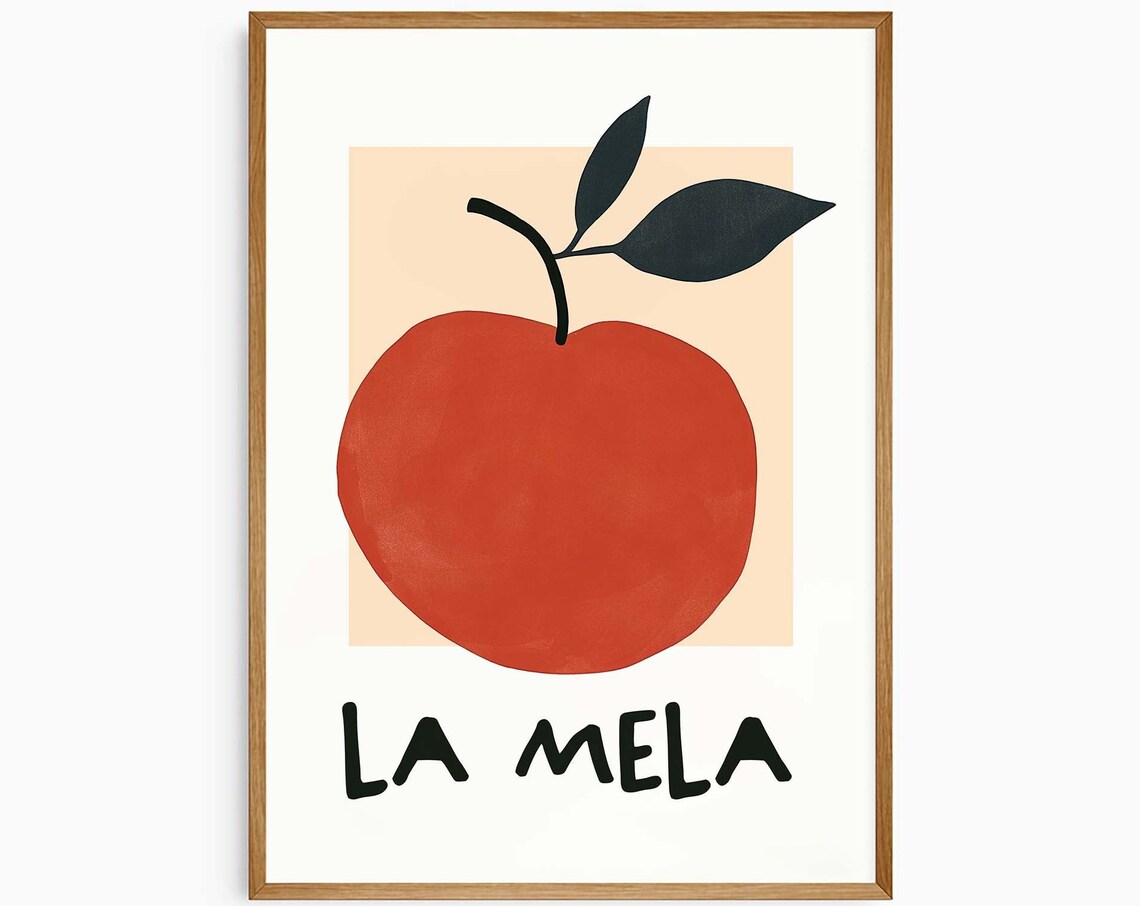 La Mela Red Apple Italian Food Art Bold Minimalist Kitchen Poster