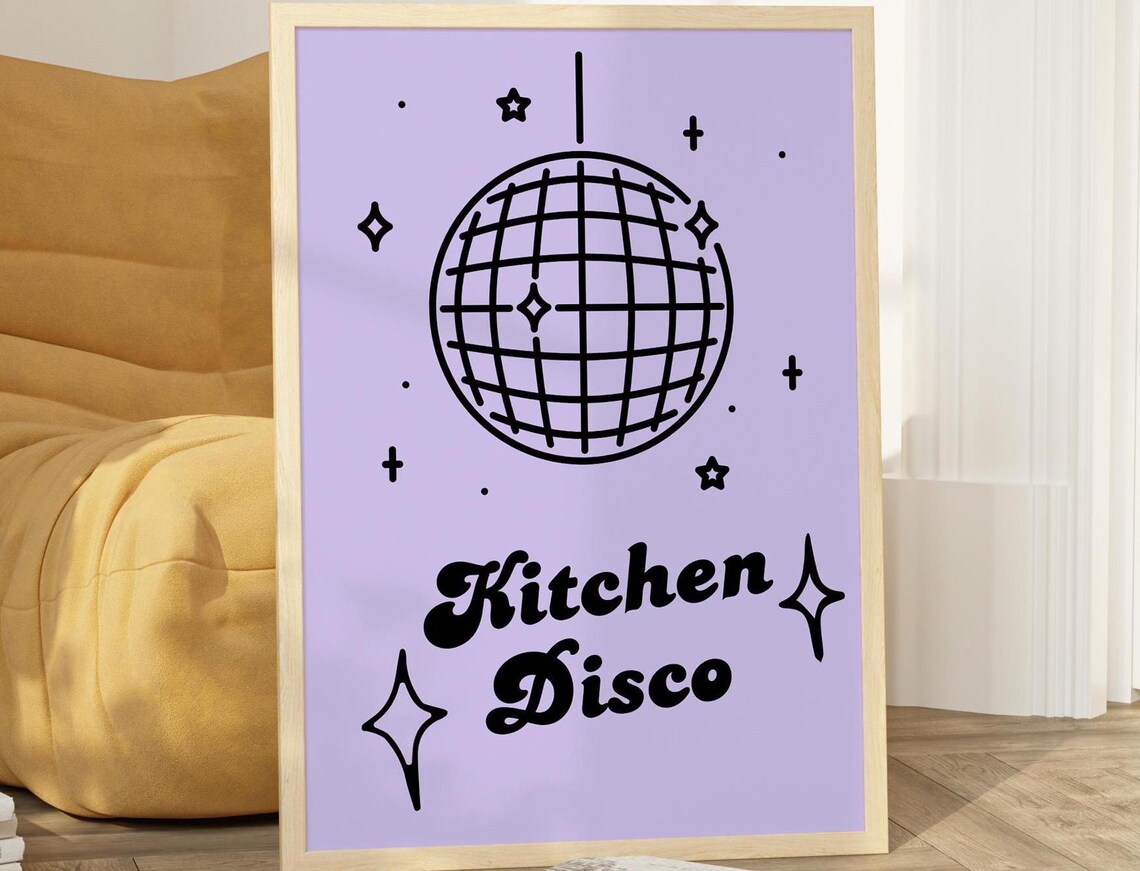 Kitchen Disco Poster, Foodie Mid Century Gift