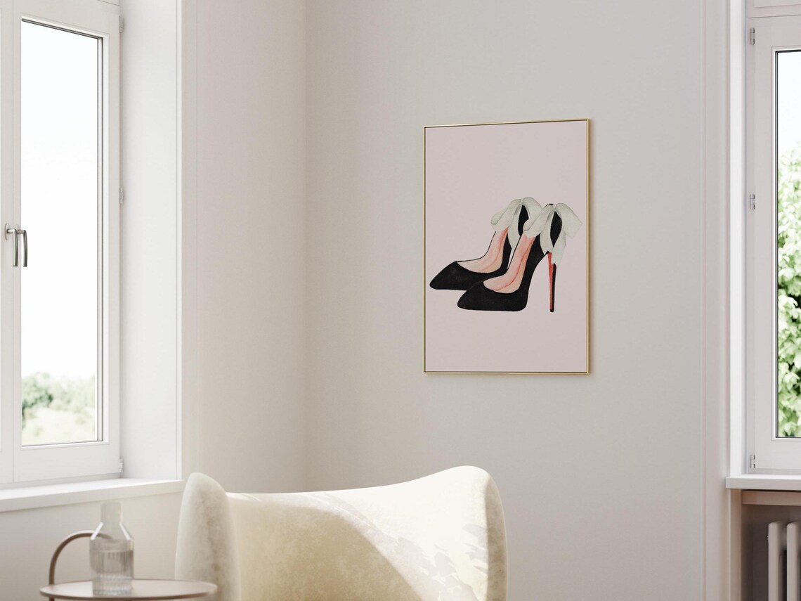 Fashion Shoe Art, Coquette Bow High Heel Poster - Image 3