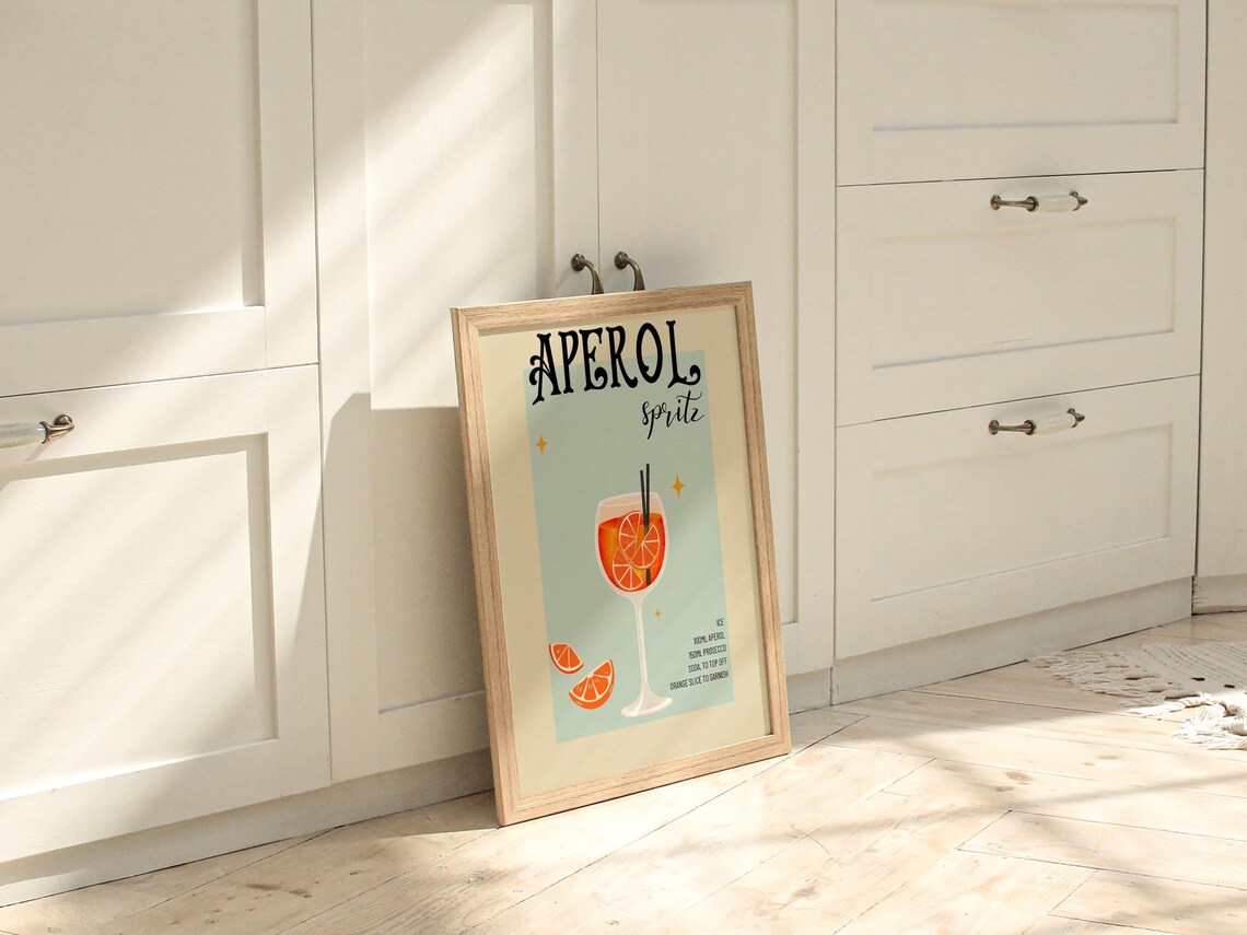 Retro Aperol Cocktail, Vintage Home Bar Decor - Image 3