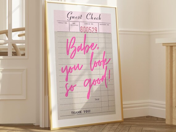 Babe You Look So Good Pink Guest Check Retro Restaurant Poster
