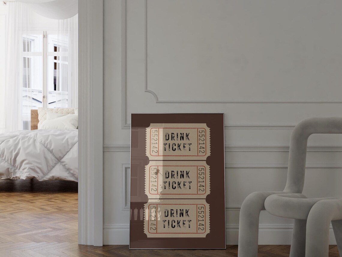 Vintage Drink Ticket Trio Chocolate Brown Retro Bar Cart Wall Poster - Image 3