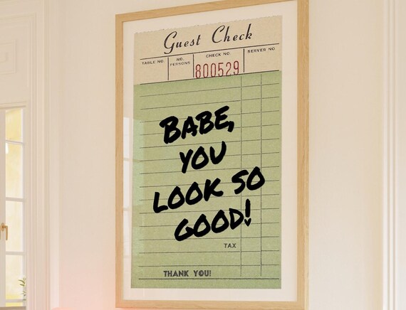 Guest Check Fine Art Print Trendy Wall Prints Retro Poster You Look So Good Preppy Girly Bar Cart