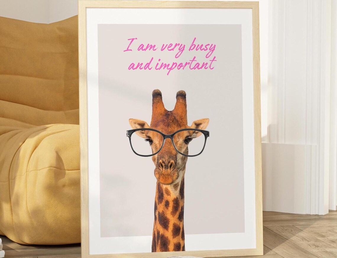 I Am Very Busy And Important Funny Giraffe Wearing Glasses Wall Art