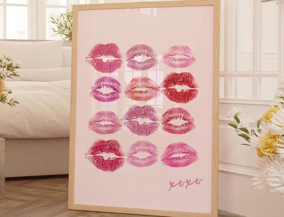 Kiss Lips Art Print, Trendy Preppy Girly Decor
