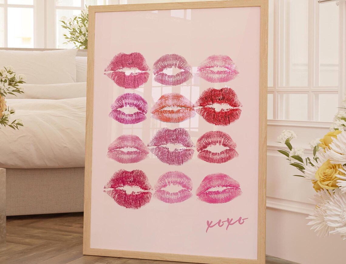 Kiss Lips Art Print, Trendy Preppy Girly Decor