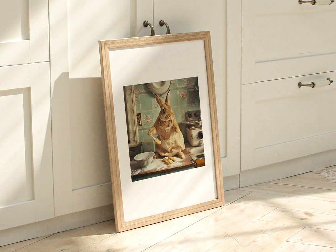 Vintage Rabbit Painting, Neutral Country Nursery - Image 3