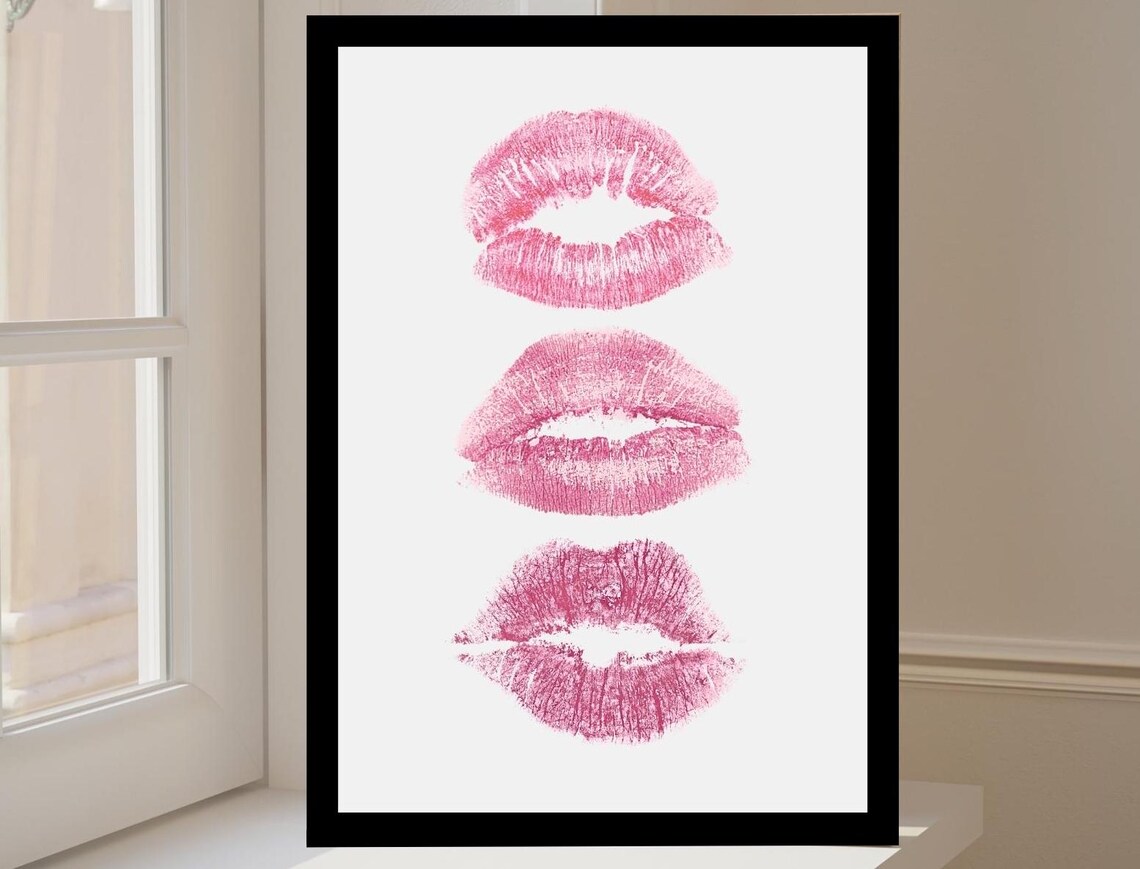 Blue Lip Prints, Modern Art Gift for Her