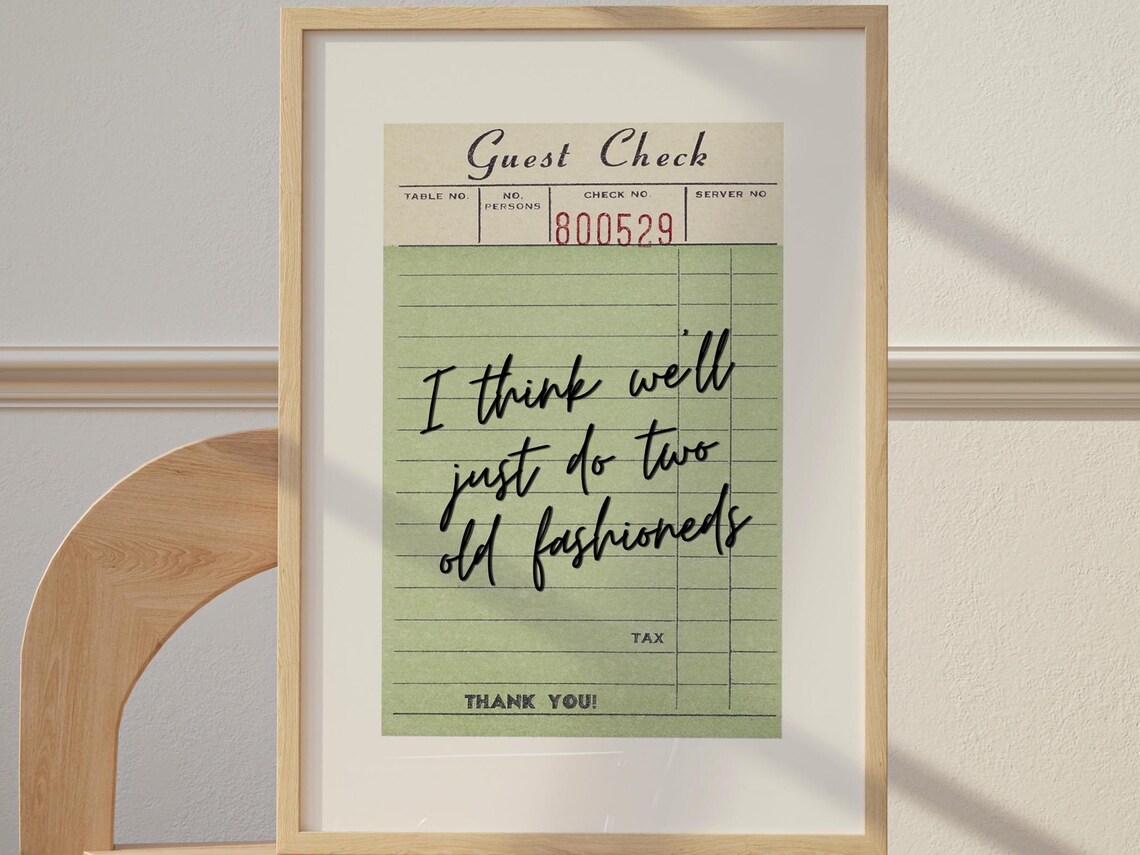 Guest Check Two Old Fashioneds Vintage Receipt Bar Art Poster