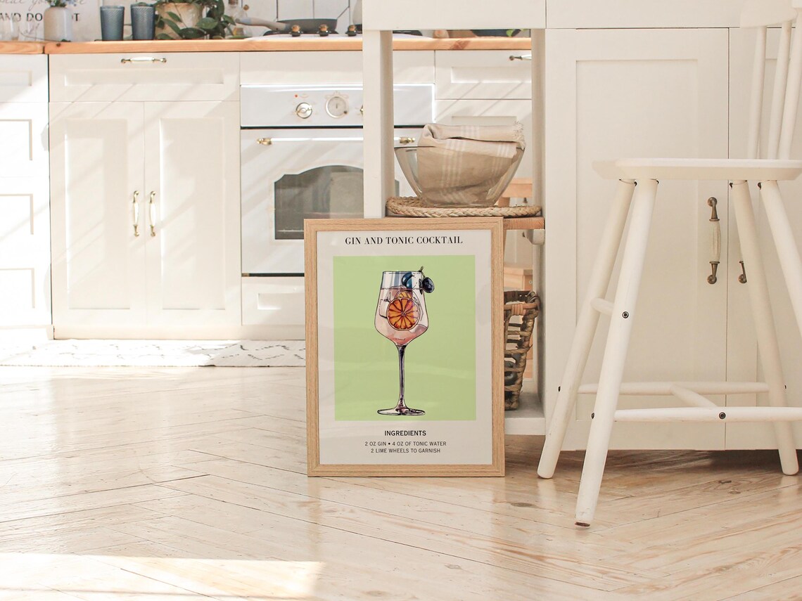 Bar Cart Print, Cocktail Poster, Minimalist Retro - Image 3